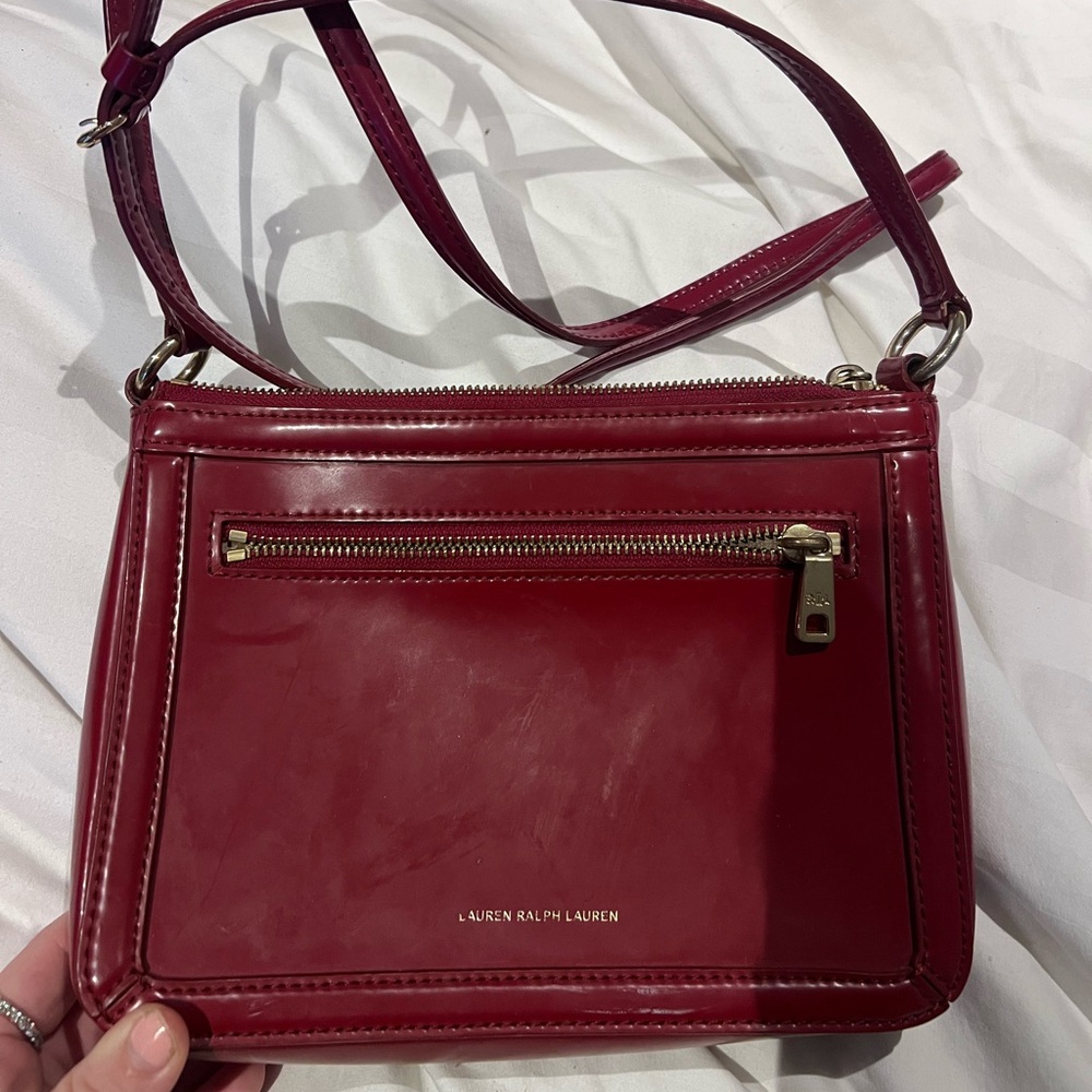 Lauren Ralph Lauren Deep Red Patent Leather Crossbody Bag